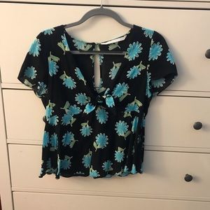 Zara flower tie front shirt